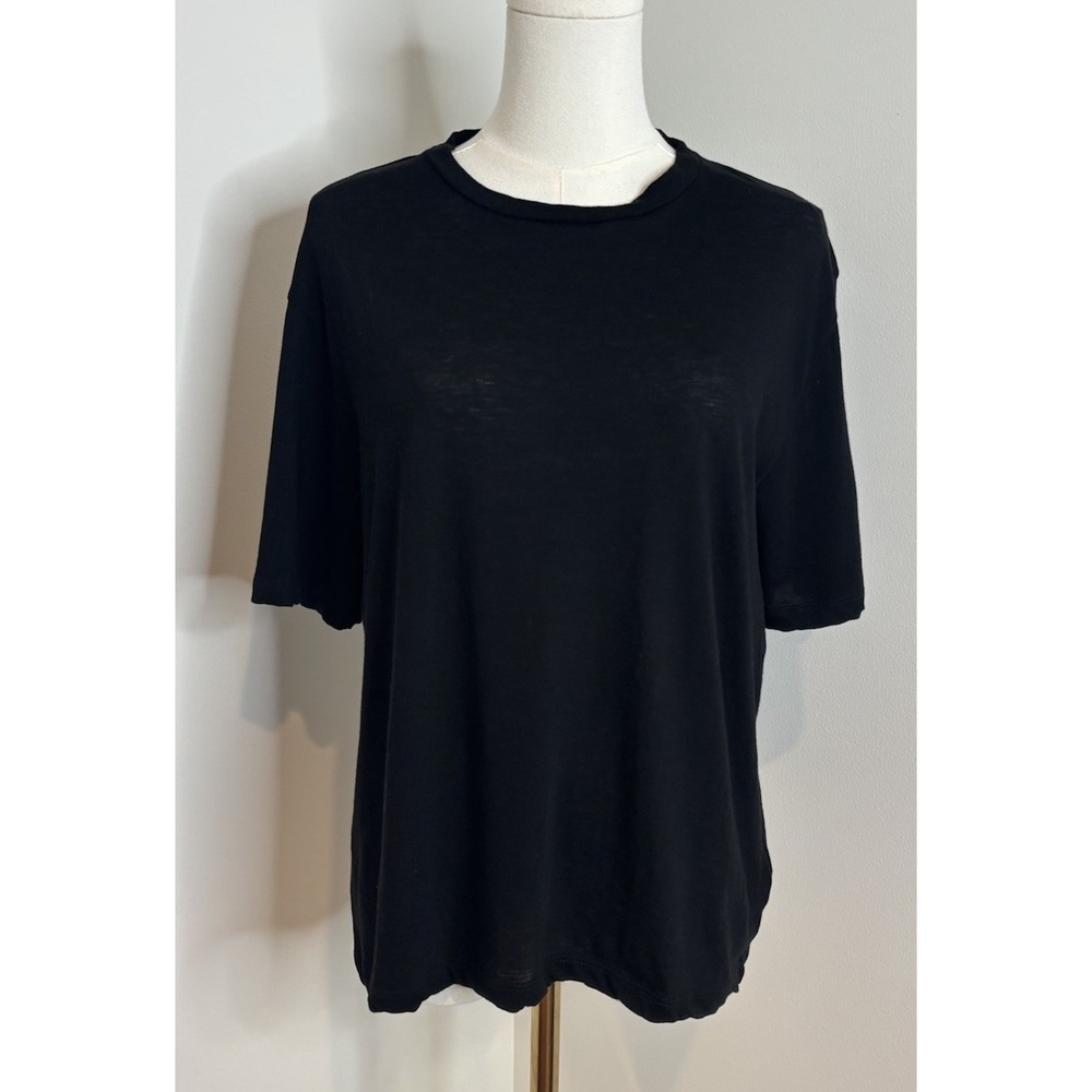 GWYN G Label By Goop Shirt Womens S Black Cotton Cashmere Short Sleeve Tee Top